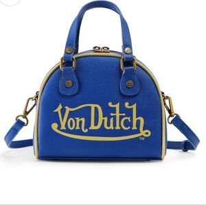 Von Dutch Navy & Gold Bowling Satchel NWT
